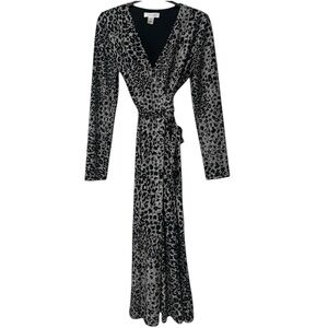 Calvin Klein Wrap Dress Black & White Abstract Print Midi